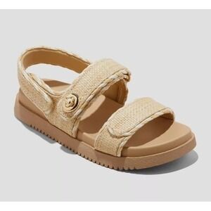 A New Day Tilly Raffia Footbed Sandals Beige Braided Strap Womens 8.5